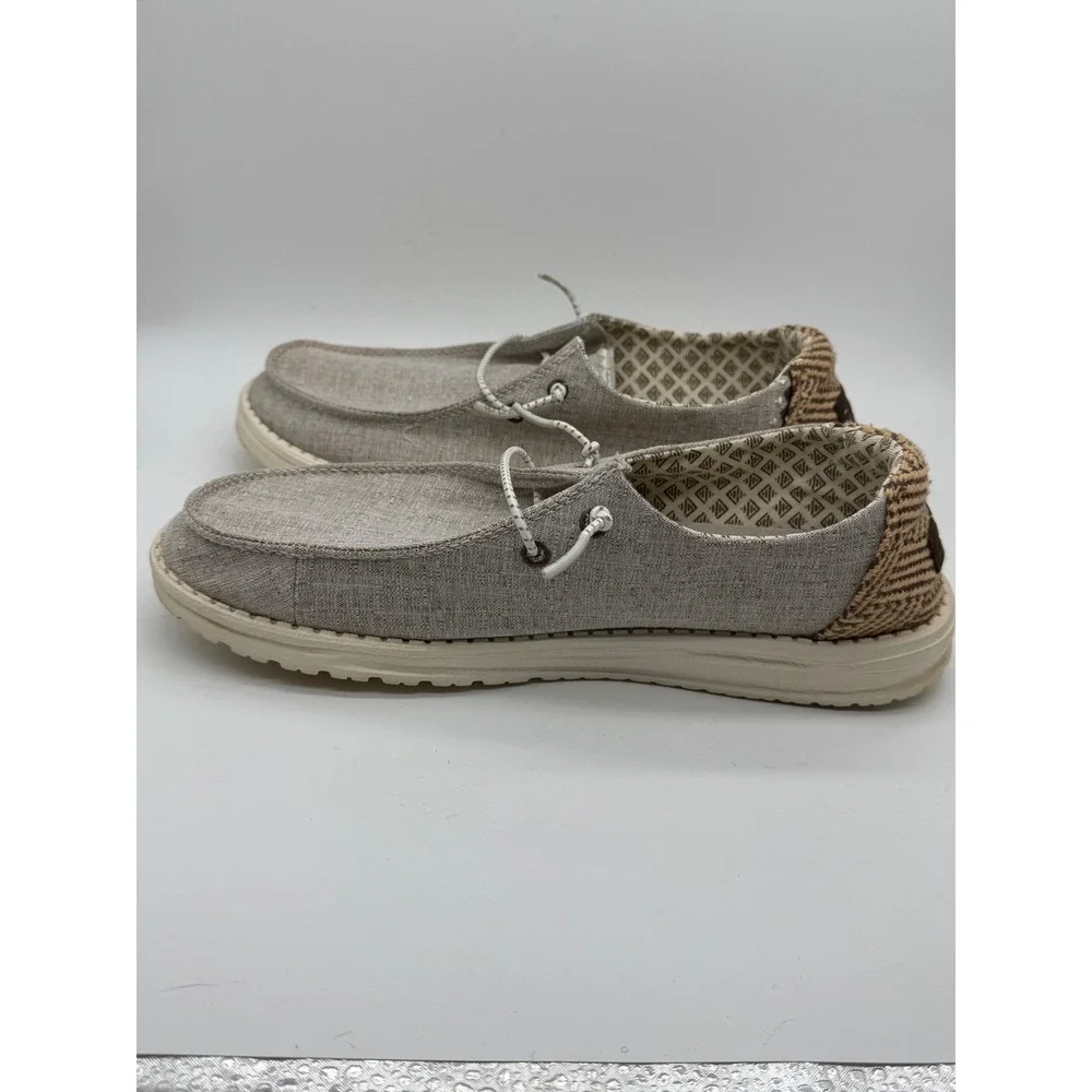 Hey Dude Womens 9 Wendy Chambray Java Grey Woven Heel Slip On Loafers